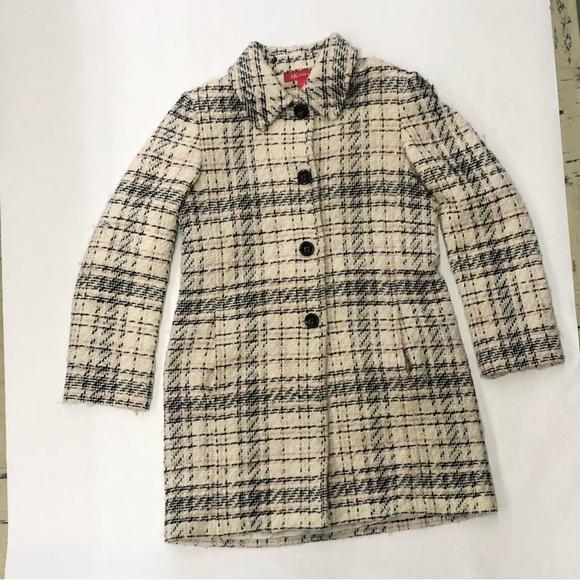 Anne Klein black/cream/pink plaid wool blend car coat. Size L - Picture 1 of 7